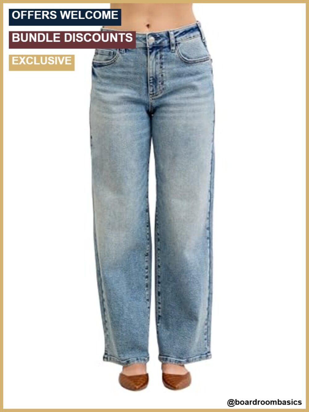 High Waisted Straight Leg Jeans - Recycled Polyester Blend - Light Vintage Wash